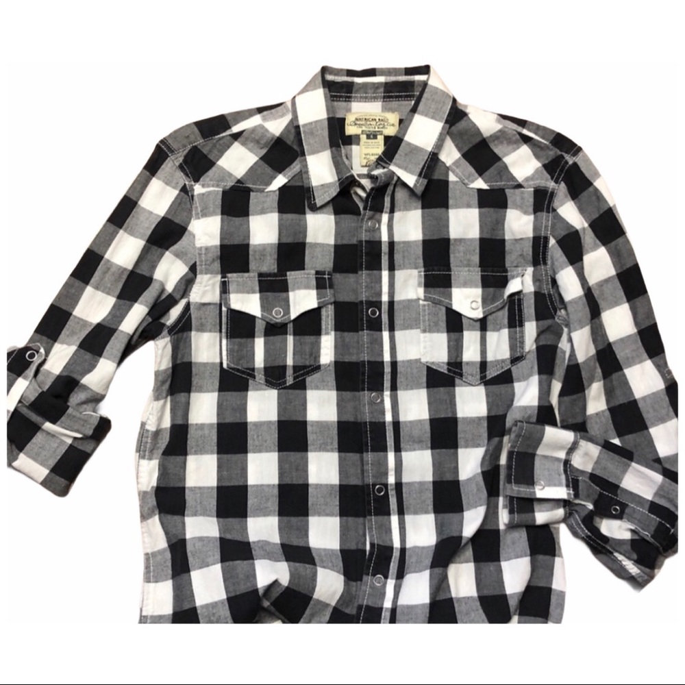 American Rag Black & White Plaid Shirt Size Small